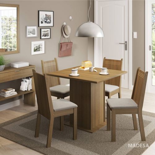 Conjunto Sala de Jantar Mesa e 4 Cadeiras Kate Madesa Rustic/Pérola