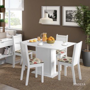 Conjunto Sala de Jantar Mesa e 4 Cadeiras Lexy Madesa Branco/ Hibiscos 0 Madesa