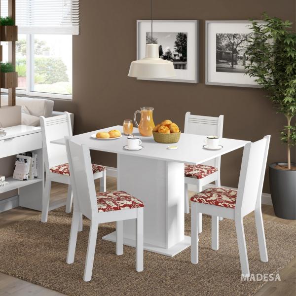 Conjunto Sala de Jantar Mesa e 4 Cadeiras Lexy Madesa Branco/Vermelho