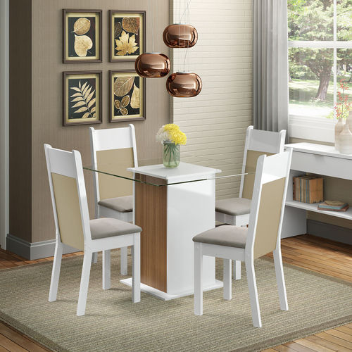 Conjunto Sala de Jantar Mesa e 4 Cadeiras Miami Madesa Branco/capri