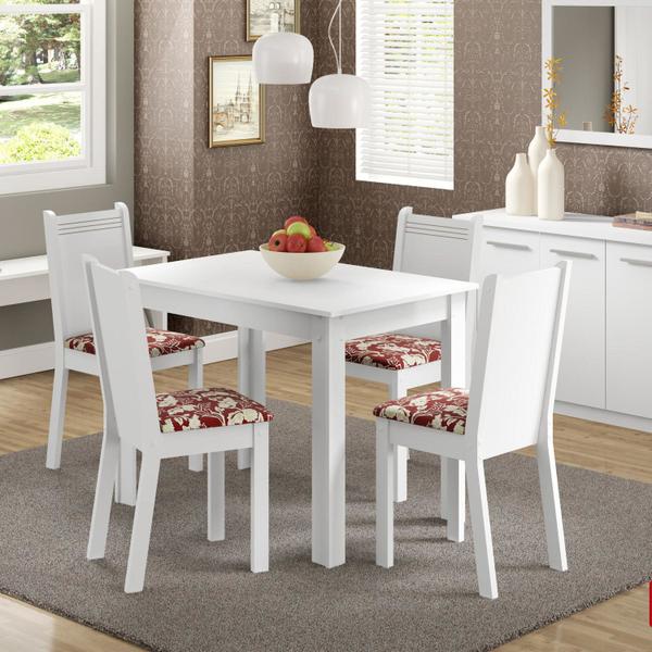 Conjunto Sala de Jantar Mesa e 4 Cadeiras Rute Madesa Branco/Vermelho