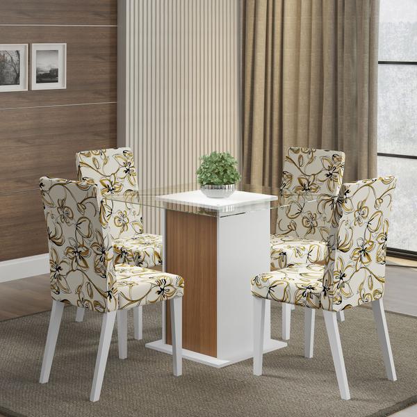 Conjunto Sala de Jantar Mesa e 4 Cadeiras Tais Madesa Branco Capri / Lírio Bege