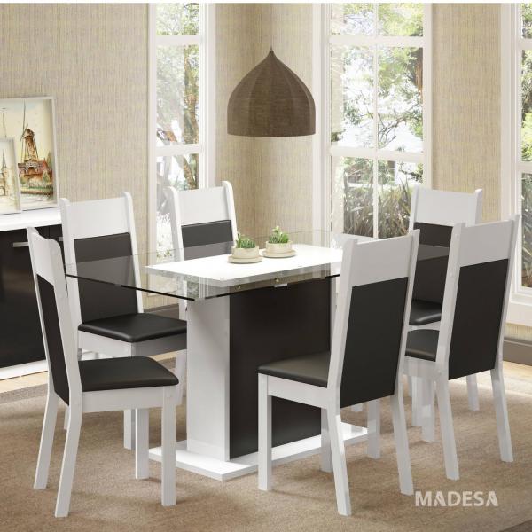 Conjunto Sala de Jantar Mesa e 6 Cadeiras Atlanta Madesa Branco/Preto
