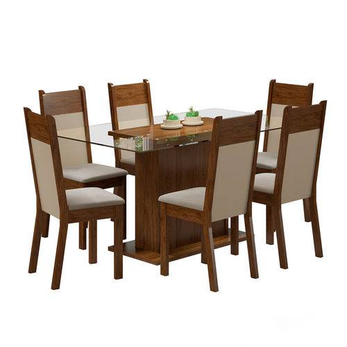 Conjunto Sala de Jantar Mesa e 6 Cadeiras Atlanta Madesa Rustic/Crema/Suede Pérola