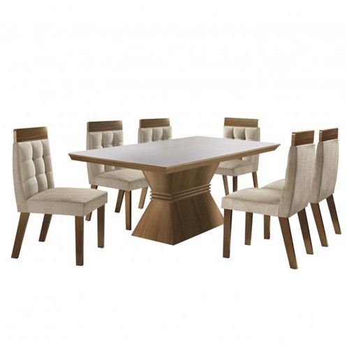 Conjunto Sala de Jantar Mesa e 6 Cadeiras Cronos Tik Plus Siena Móveis Castanho Fosco/animale Bege