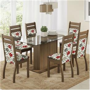 Conjunto Sala de Jantar Mesa e 6 Cadeiras Lion Madesa Rustic/ Floral Hibiscos - Rustic/ Floral Hibiscos