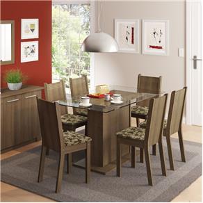 Conjunto Sala de Jantar Mesa e 6 Cadeiras Madesa Gales Rustic/Bege/Marrom - Rustic/Bege/Marrom