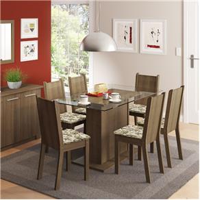 Conjunto Sala de Jantar Mesa e 6 Cadeiras Madesa Gales Rustic/Lirio Bege - Rustic/Lirio Bege