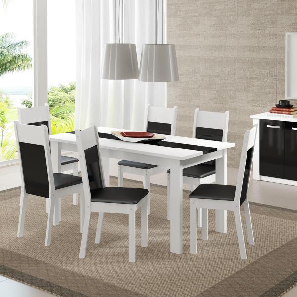 Conjunto Sala de Jantar Mesa e 6 Cadeiras Veneza Madesa Branco/Preto