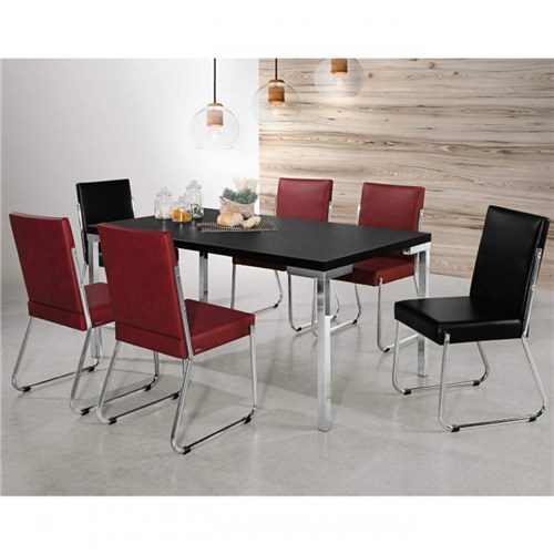 Conjunto Sala de Jantar Mesa Isis 6 Cadeiras Deise Aço Nobre Móveis Vermelho/Preto