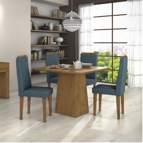Conjunto Sala de Jantar Mesa Nevada 4 Cadeiras Linho Dafne Móveis Lópas Rovere Soft/Rinzai Azul