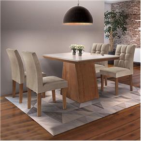 Conjunto Sala de Jantar Mesa Sevilha I Tampo de Vidro 4 Cadeiras Vitoria Cel Móveis - Marrom Chocolate