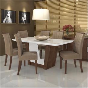 Conjunto Sala de Jantar Mesa Tampo MDF/Vidro 6 Cadeiras Apogeu Móveis Lopas Soft
