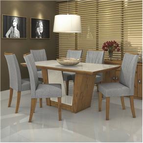 Conjunto Sala de Jantar Mesa Tampo MDF/Vidro 6 Cadeiras Apogeu V Móveis Lopas - Cinza