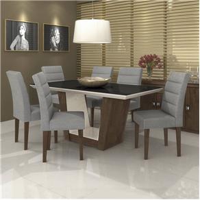 Conjunto Sala de Jantar Mesa Tampo MDF/Vidro Branco Preto Apogeu 6 Cadeiras Fiorella Móveis Lopas - Marrom Chocolate