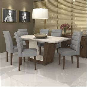 Conjunto Sala de Jantar Mesa Tampo MDF/Vidro Off White 180cm Apogeu 6 Cadeiras Fiorella Móveis Lopas