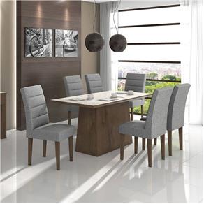 Conjunto Sala de Jantar Mesa Tampo MDF/Vidro Off White Nevada 6 Cadeiras Fiorella Móveis Lopas - Cinza Claro