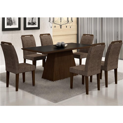 Tudo sobre 'Conjunto Sala De Jantar Mesa Vidro Preto Luna 6 Cadeiras Athenas Castor/ Suede Amassado Chocolate'