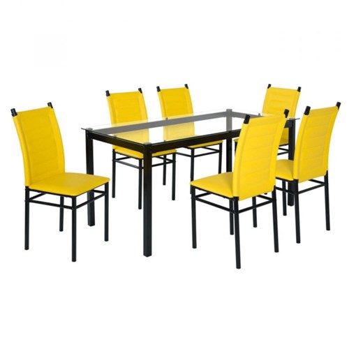 Conjunto Sala de Jantar Tokio Mesa 6 Cadeiras Art Panta Preto/amarelo