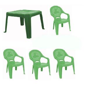 3 Conjunto Verde Mesa 4 Cadeira Poltrona Infantil Antares - Verde
