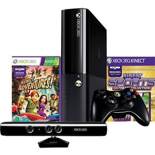 Console Microsoft Xbox 360 500gb com Kinect + Jogo Sports Ultimate + Jogo Kinect Adventures