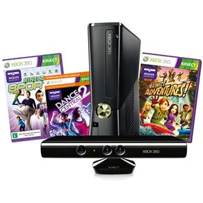 Console Microsoft Xbox 360 Preto com 250GB de Memória + Kinect Preto + 3 Jogos - Xbox 360