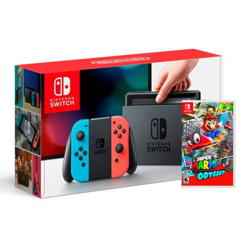 Console Nintendo Switch Azul/vermelho + Jogo Mario Odyssey - Nintendo
