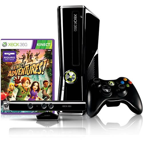Console Xbox 360 250GB + Kinect Sensor + Jogo Kinect Adventures + Controle Sem Fio - Microsoft