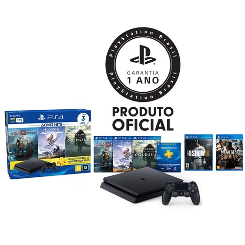 Tudo sobre 'Console Playstation 4 Slim 1TB Hits Bundle + Controle Dualshock 4 Preto + 5 Jogos'