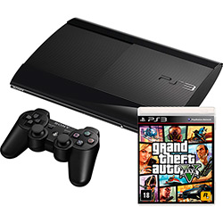 Console PlayStation 3 250GB + Game GTA V + 1 Controle Dualshock 3 Preto Sem Fio