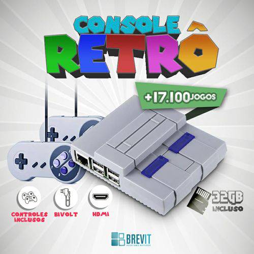 Console Retro Brevit - Recalbox - Case Snes + 2 Controles Snes