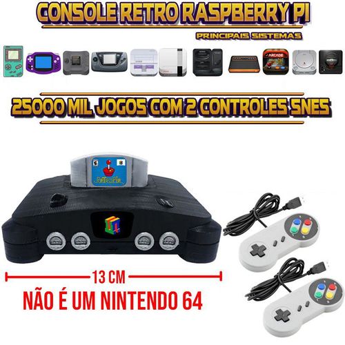 Console Retrô Mini N64 RetroPie 25.000 Jogos + 2 Controles SNES