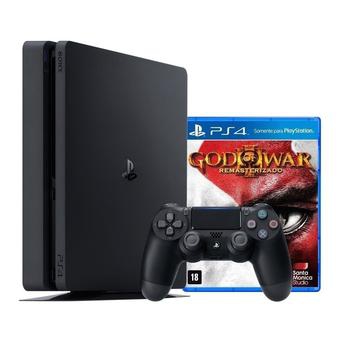 Console / Sony / Playstation 4 Slim / 1TB / 1 Controle - Preto + Jogo God Of War 3 Remasterizado