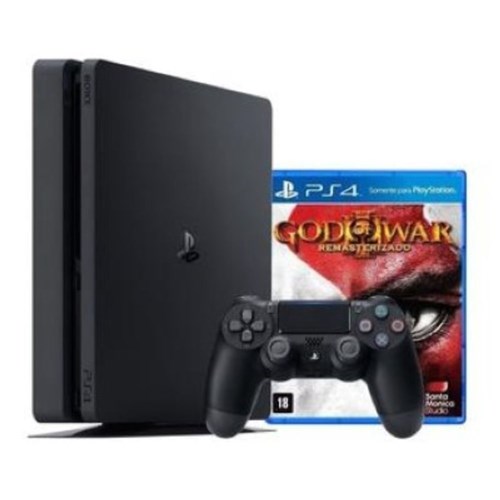 Console / Sony / Playstation 4 Slim / 1Tb / 2 Controles - Preto + Jogo God Of War 3 Remasterizado