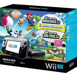 Console Wii U Black Deluxe 32 GB + Game New Super Mario Bros U & New Super Luigi + GamePad