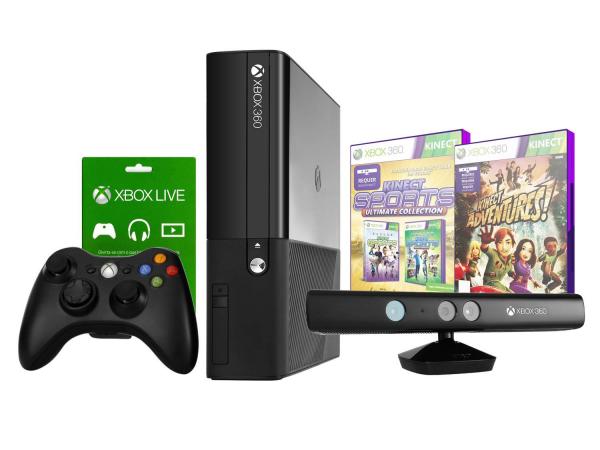 Console Xbox 360 4GB com Kinect 1 Controle - 2 Jogos Cartão Xbox Live 1 Mês - Microsoft