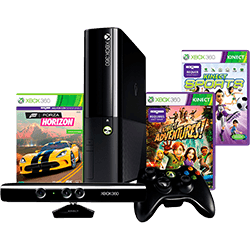 Console Xbox 360 4GB + Kinect Sensor + Kinect Adventures + Kinect Sports + Forza Horizon + Controle Sem Fio