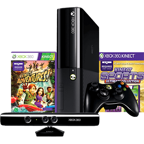 Console Xbox 360 4GB + Sensor Kinect + Controle Sem Fio + 2 Jogos
