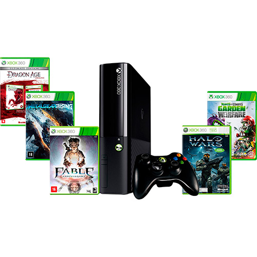 Console Xbox 360 500GB + 5 Jogos + 1 Controle Sem Fio