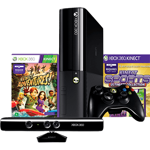 Console Xbox 360 500GB + Sensor Kinect + Controle Sem Fio + 2 Jogos