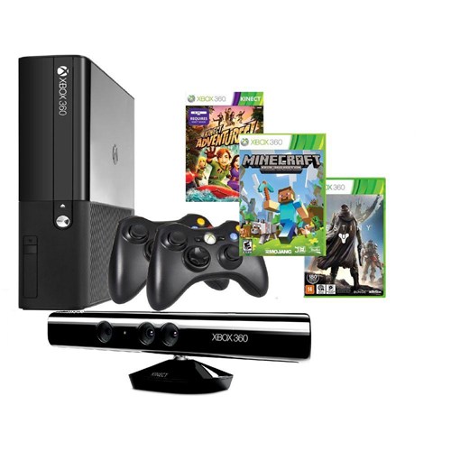 Console Xbox 360 250gb + Kinect Sensor + 3 Jogos + 2 Controles Sem Fio