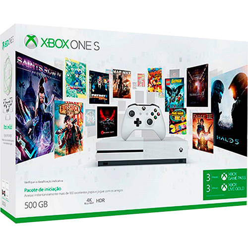 Console Xbox One S 500GB + 3 Meses de Live Gold + 3 Meses de Gamepass + Controle Sem Fio - Microsoft
