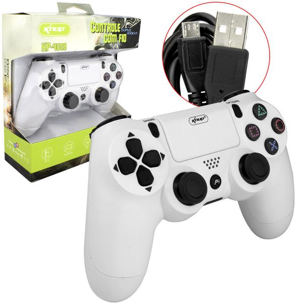 Controle com Fio para Video Game Ps4 Branco Kp-4028 KNUP