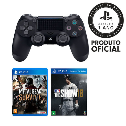 Controle Dualshock 4 Preto + MLB The Show 18 + Metal Gear Survive - PS4