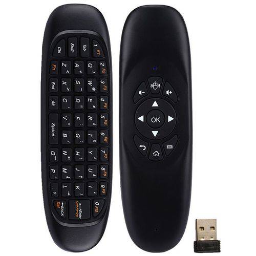 Controle Mini Teclado Air Mouse Wireless Sem Fio 2.4 Ghz Android Pc Tv C120 Preto