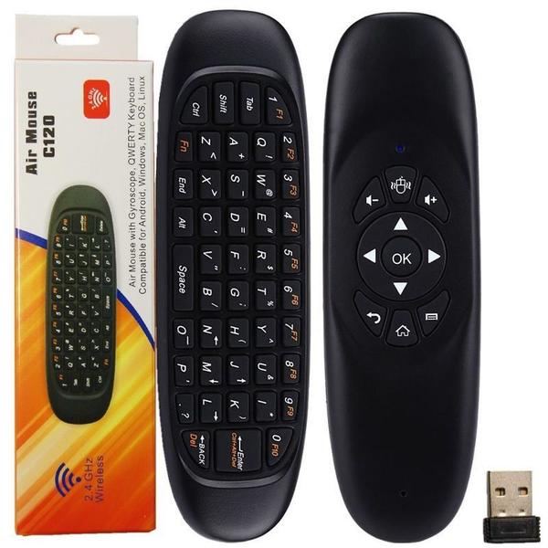 Controle Mini Teclado Air Mouse Wireless Sem Fio Android Pc Tv C120 Preto - S/M