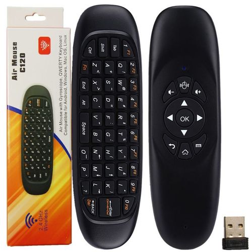 Controle Mini Teclado Air Mouse Wireless Sem Fio Android Pc Tv C120 Preto
