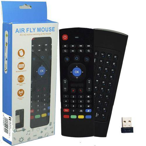 Controle Mini Teclado Air Mouse Wireless Sem Fio Android Pc Tv MX3 MX-3A Preto