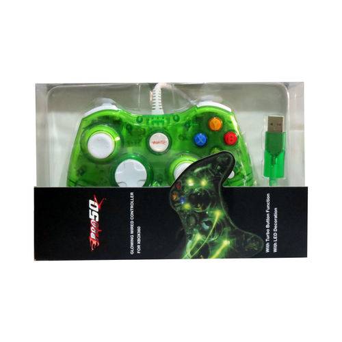 Controle Xbox 360 com Fio Led Verde - Pro50