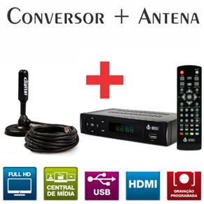 Conversor Digital P/ TV com Visor LED AV/HDMI e USB ISDB-T + Antena